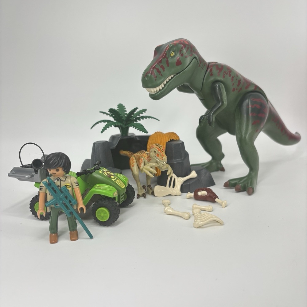 Playmobil 9231 T-Rex Attack Dinosaur Set Deinonychus Explorer Quad Complete